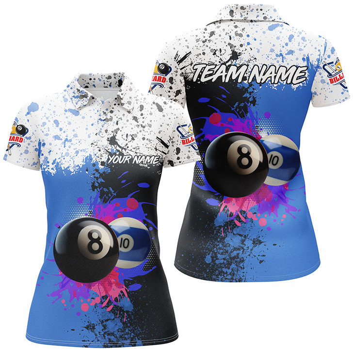 Custom Personalized Billiard 8 Ball & 10 Ball Grunge Style Custom Women Polo Shirt, Billiard Attire Jerseys TDM1396