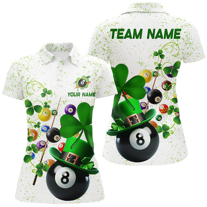 Custom 3D Billiard Balls Luckiest Shamrock Women Billiard Polo Shirts Custom St Patrick Day Billiard Shirts TDM1108