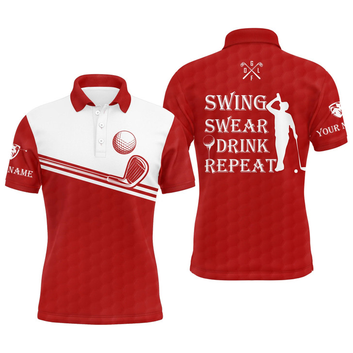Custom Golf Men Polo Shirt, Custom Name Multicolor Swing Swear Drink Repeat Apparel - Personalized Sports Gifts For Men, Husband, Boyfriend, Golf Lover