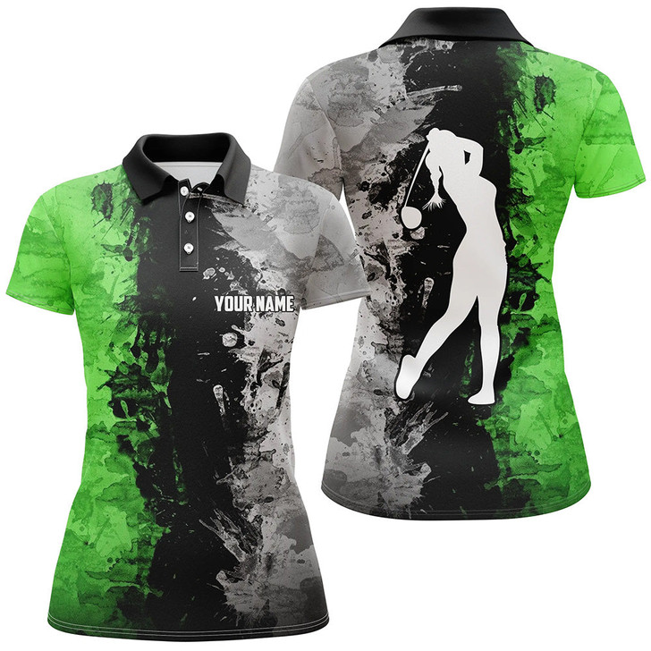 Custom Women Golf Polo Shirts Custom Green Camo Golf Tops For Ladies, Lady Golf Clothes Nqs7011