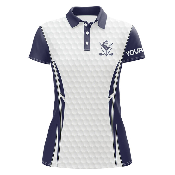 Custom Blue Navy And White Golf Ball Womens Golf Polo Shirts Custom Golf Clothing For Women, Gifts For Ladies Nqs7871