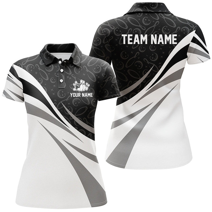 Custom White And Black Camo Bowling Polo Shirts For Women Custom Team Bowling Jerseys, Gift For Bowlers Nqs7242