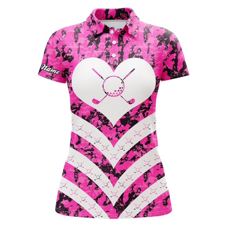 Custom Womens Golf Polo Shirt I Love Golf Pink Camo Custom Name Golf Gifts For Women Nqs3463