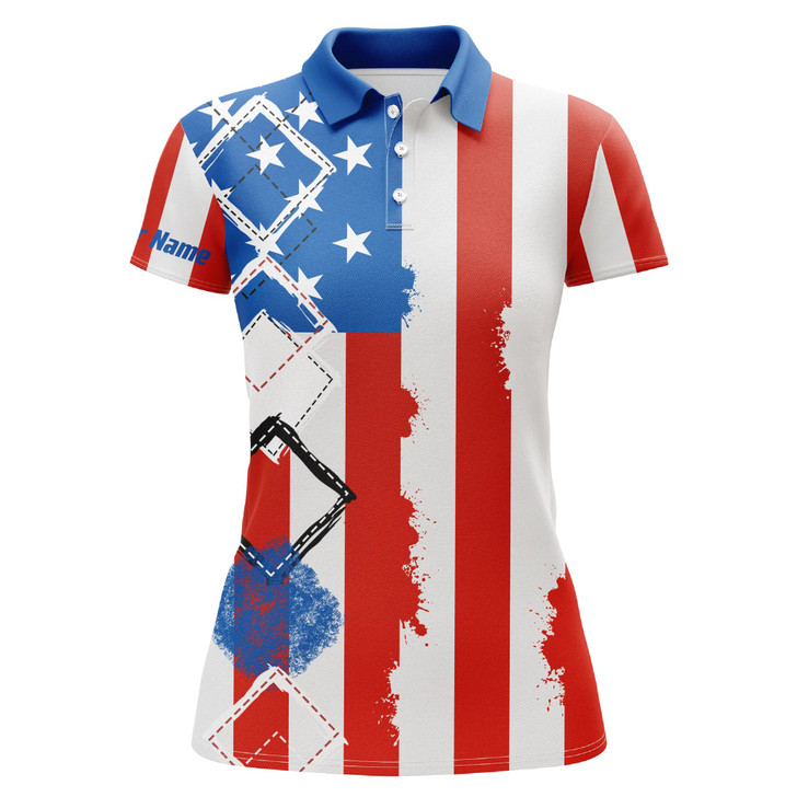 Custom Womens Golf Polo Shirts American Flag Patriot Custom Name Golf Shirts For Women, Gift For The Golfers Nqs4676