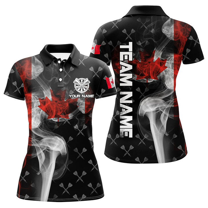 Custom Personalized Smoke Canada Flag Dart Polo Shirts, Custom Patriotic Darts Shirts For Women Dart Jerseys VHM1098