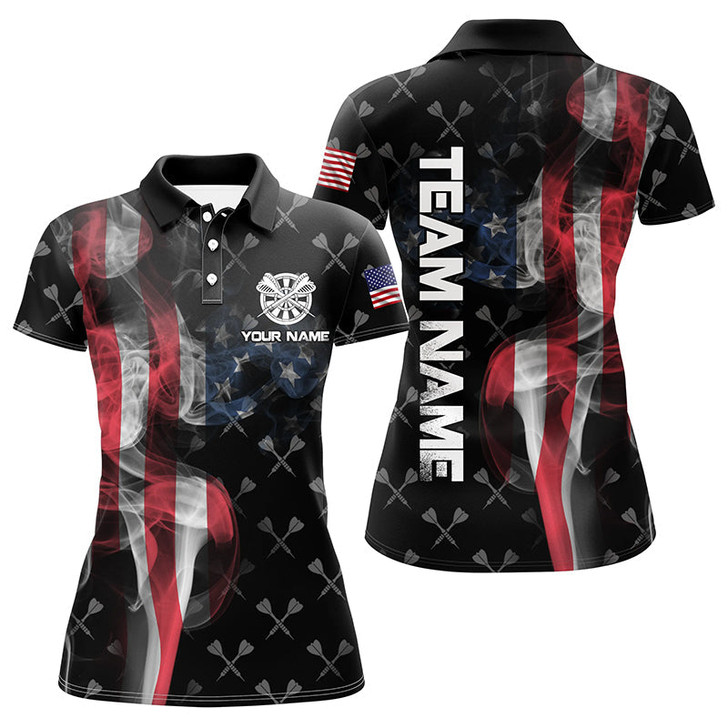 Custom Personalized Smoke US Flag Dart Polo Shirts, Custom Patriotic Darts Shirts For Women Dart Jerseys VHM1096