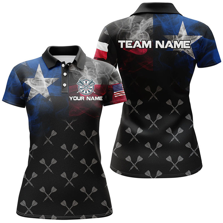 Custom Personalized Smoke Texas Flag Dart Polo Shirts, Custom Patriotic Darts Shirts For Women Dart Jerseys VHM1093