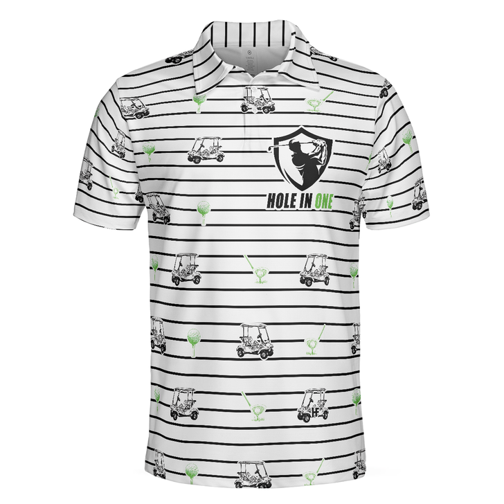 Golf Equipment Stripe Line Men Polo Shirt, Black And White Golfing Polo Shirt, Best Golf Shirt For Men