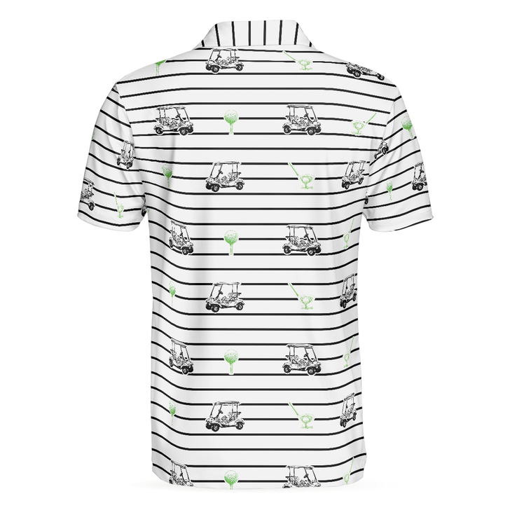 Golf Equipment Stripe Line Men Polo Shirt, Black And White Golfing Polo Shirt, Best Golf Shirt For Men