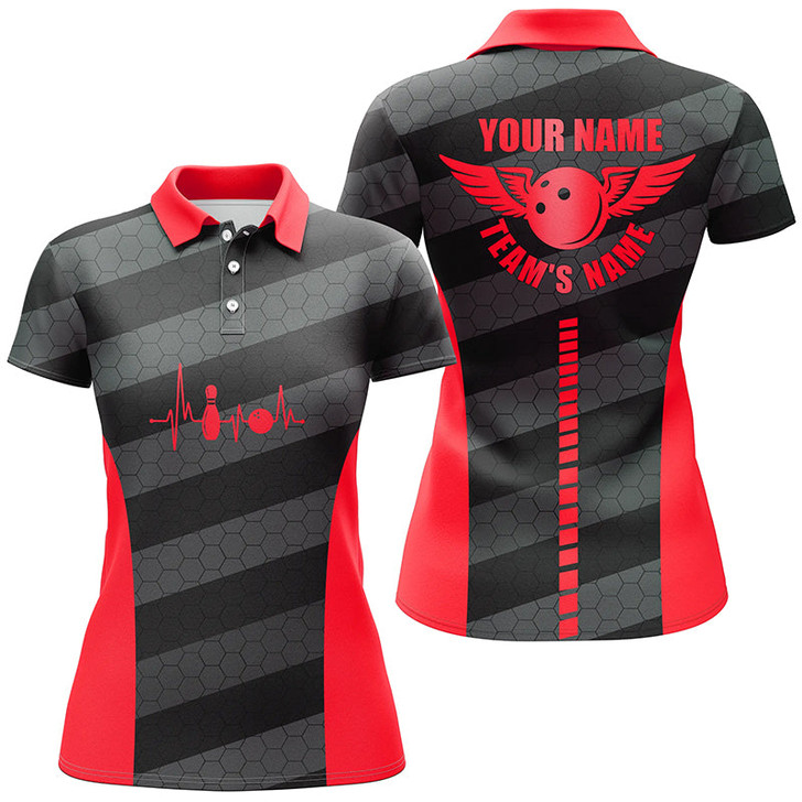Custom Women bowling polo shirts custom bowling team shirts for bowlers, team bowling jerseys | Red NQS7219