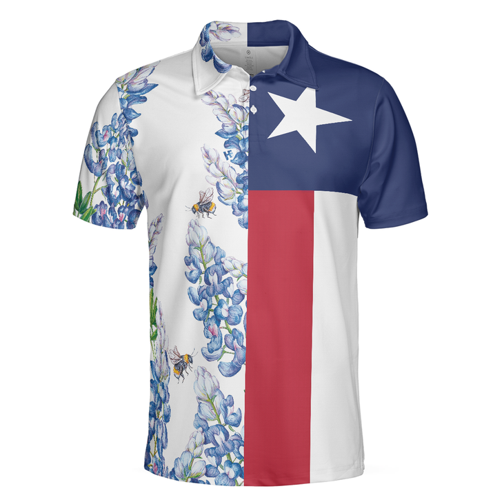 Texas Flag Bluebonnets Polo Shirt For Golf, Floral Texas Flag Polo Shirt, Texas Proud Shirt For Men - Perfect Gift For Men, Golfers