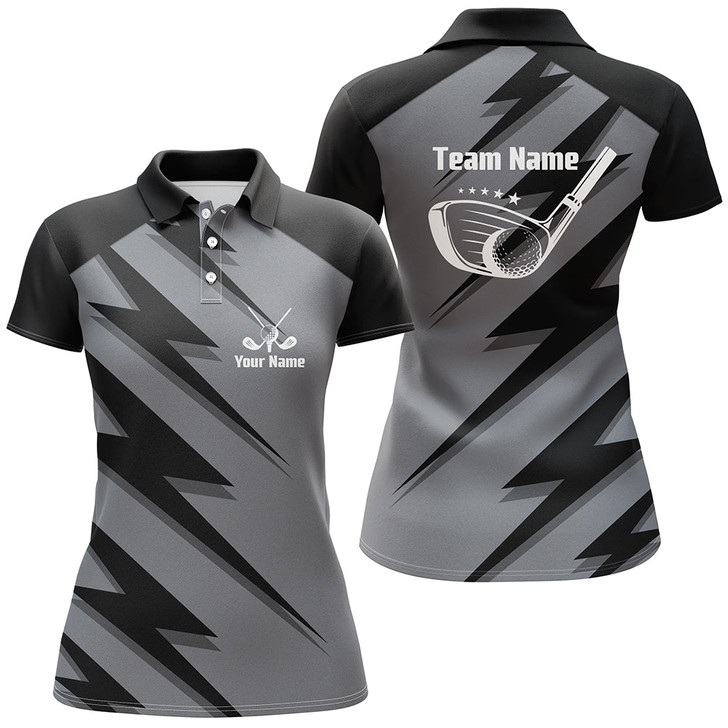 Custom Personalized Women Golf Polo Shirts Black Lightning Custom Name And Team Name Golf Shirt, Golfing Gift Nqs5407