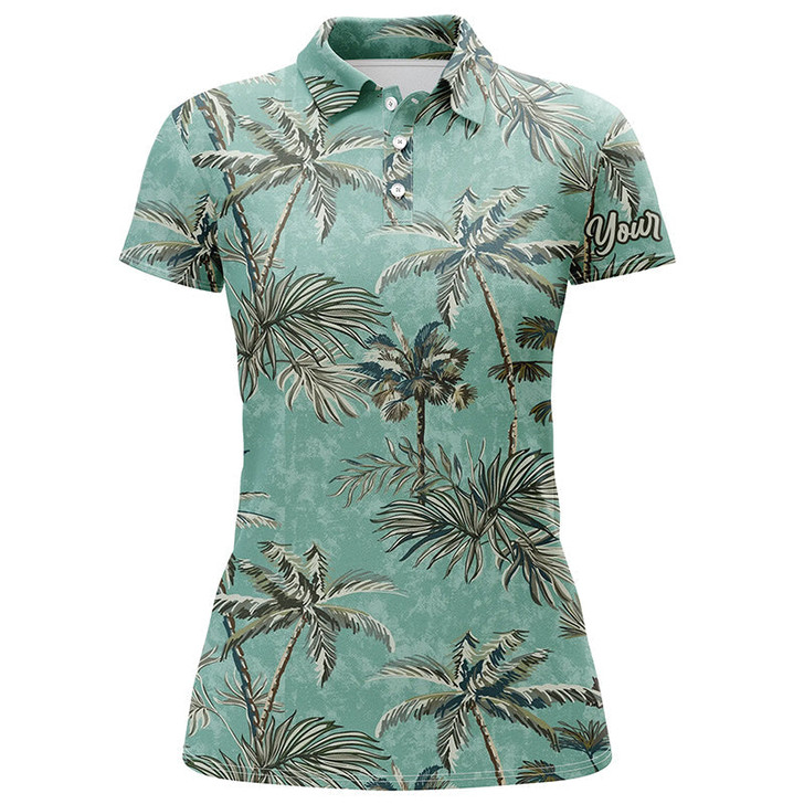 Custom Green Tropical Palm Trees Pattern Womens Golf Polo Shirts Custom Team Golf Shirt Womens Nqs5724