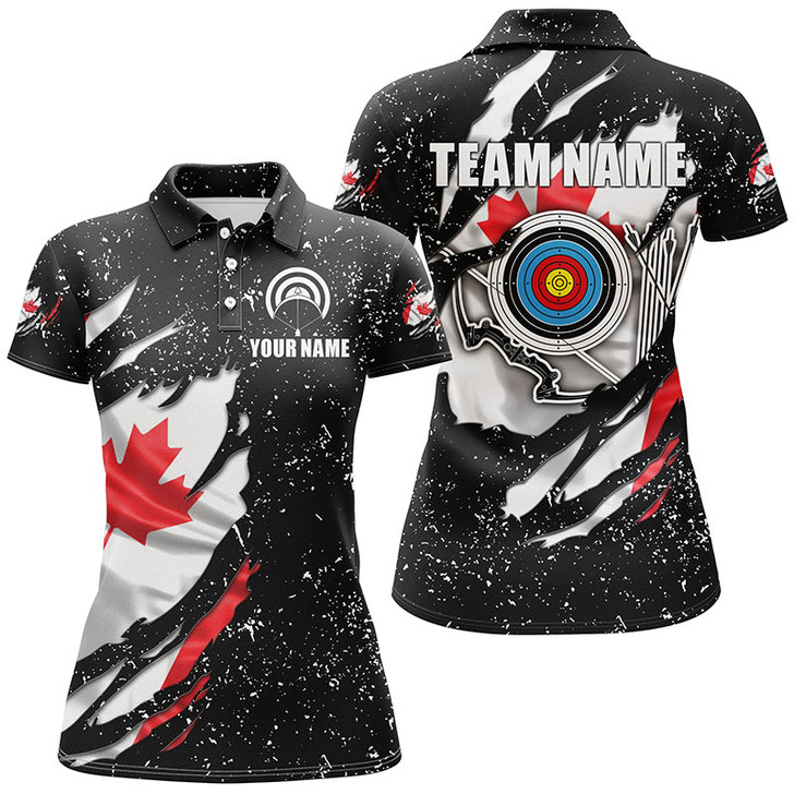 Custom Grunge Canada Flag Target Archery Sets Women Polo Shirts Custom Patriotic Archery Jersey Attire TDM1387
