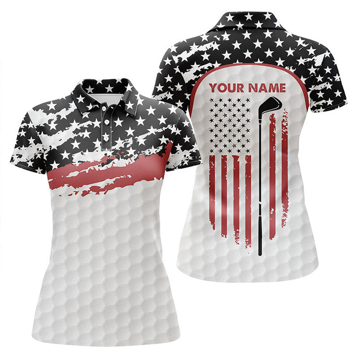Custom Womens Golf Polo Shirts Custom Golf Club American Flag Patriotic White Golf Shirts For Women Nqs5756