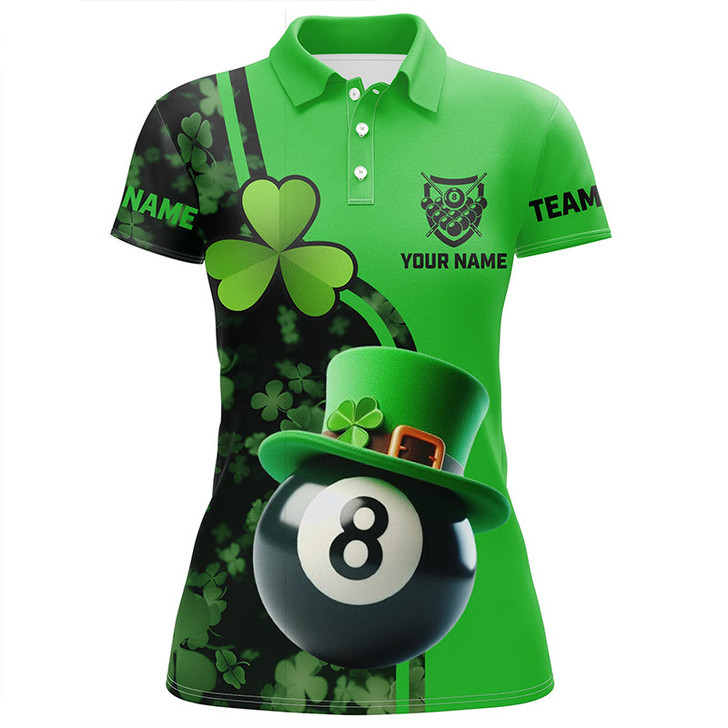 Custom Personalized St Patrick's Day Billiard 8 Ball 3D Polo Shirts For Women, Shamrock Billiard Jerseys VHM0993