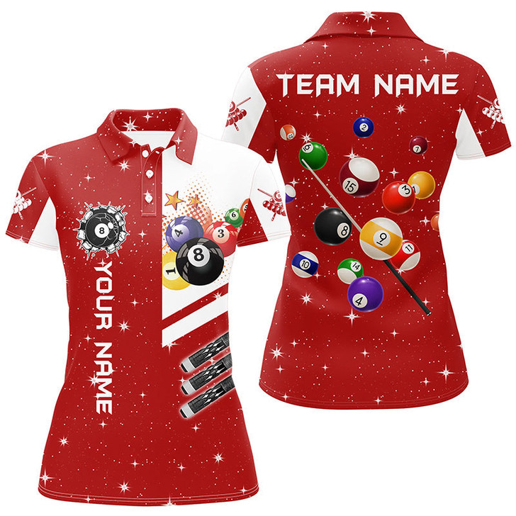 Custom Personalized Red 3D Billiard Balls Women Polo Shirts Custom Name Billiard Team League Jerseys TDM1161