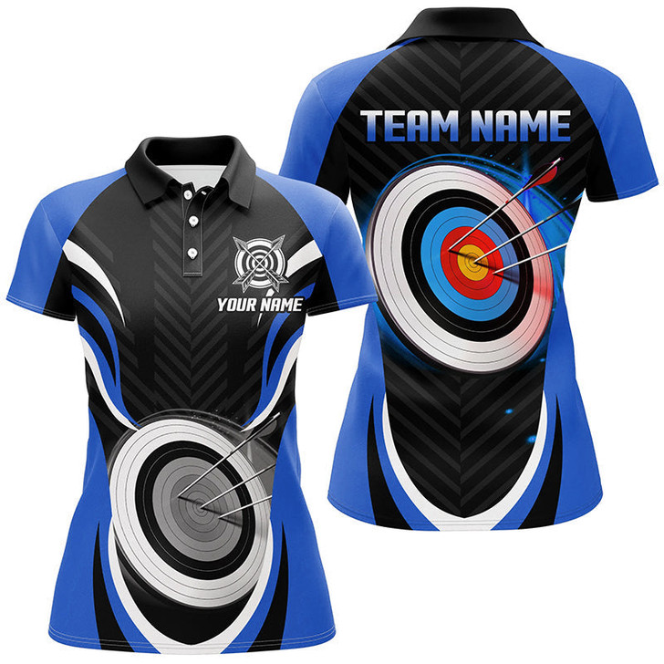Custom Blue Archery Jerseys Personalized Archery 3d Target Custom Women Polo Shirts, Best Archery Outfits TDM1017