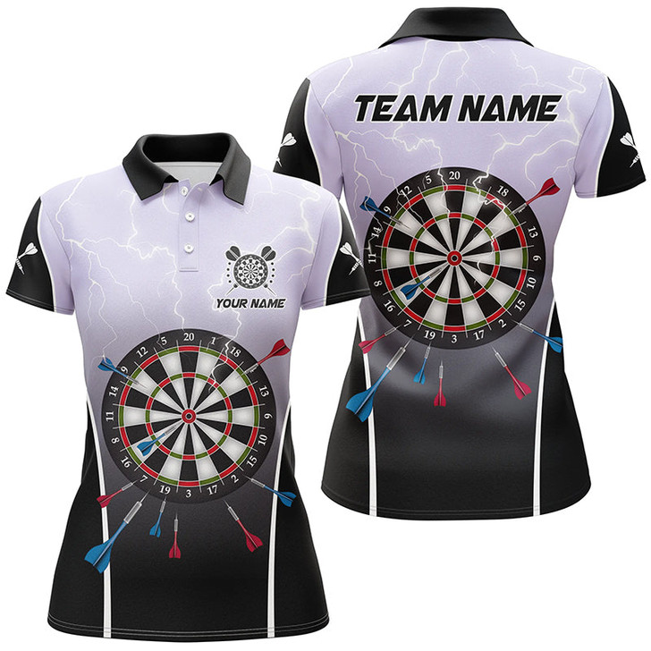Custom Personalized Lightning Thunder Dartboard Grey 3D Women Darts Polo Shirts Custom Darts Team Jersey TDM1372