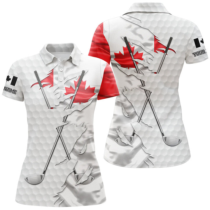 Custom Women Golf Polo Shirt Custom White Golf Ball Skin Canadian Flag Patriot Golf Clubs Ladies Golf Apparel Nqs7493