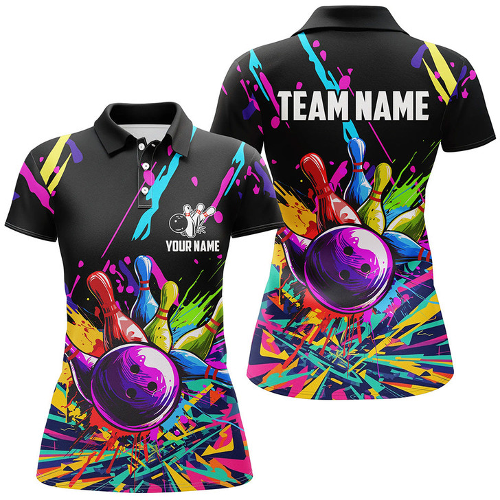 Custom Colorful bowling jerseys Bowling Polo, 1/4 Zip Shirt for Women Custom Bowling Team shirts for bowlers NQS7597