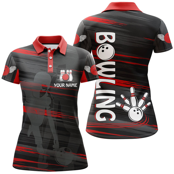 Custom Personalized Bowling Polo Shirt For Women Red And Black Bowling Shirt For Team Custom Bowling Jersey BDT08