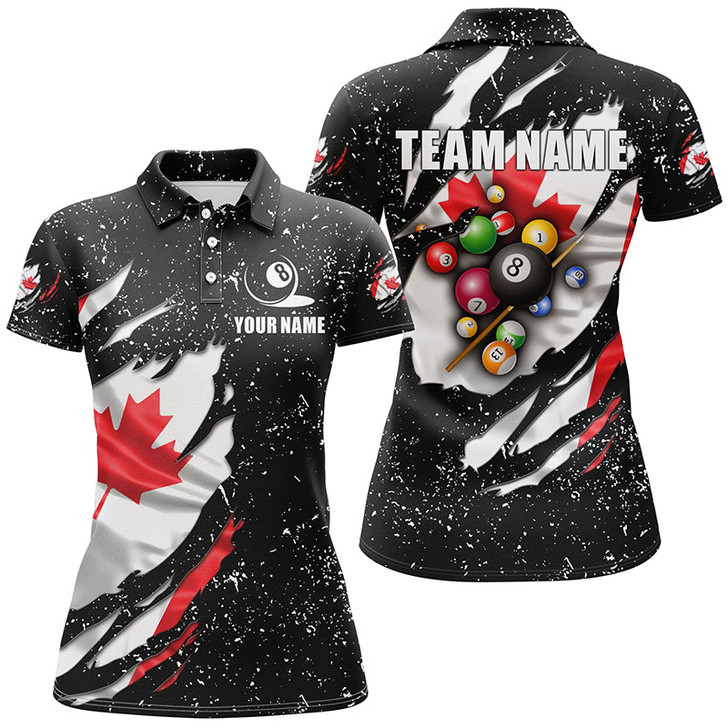 Custom Grunge Canada Flag 3D Billiard Balls Polo Shirts For Women Custom Patriotic Billiard Jerseys Attire TDM1240