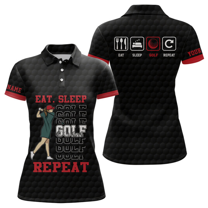 Custom Eat Sleep Golf Repeat Polo Shirt Black Red Sporty Golf Polo Shirt Best Golf Shirts For Women LDT0885