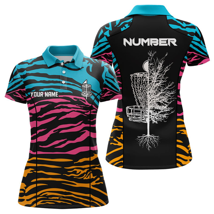 Custom Zebra Pattern Womens Disc Golf Polo Shirts, Colorful Disc Golf Shirts For Womens, Disc Golf Gifts LDT0084