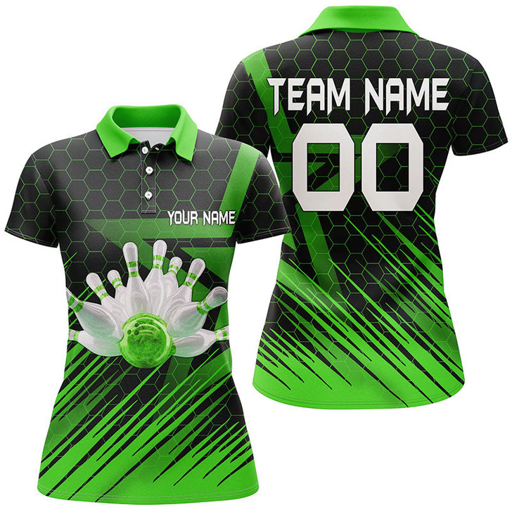 Custom Green Bowling Shirt For women Custom polo Bowling Jersey 3D Bowling Team Shirt For women NQS6225
