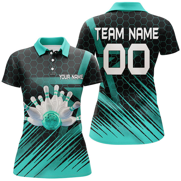 Custom Turquoise Bowling Shirt For women Custom polo Bowling Jersey 3D Bowling Team Shirt For women NQS6224
