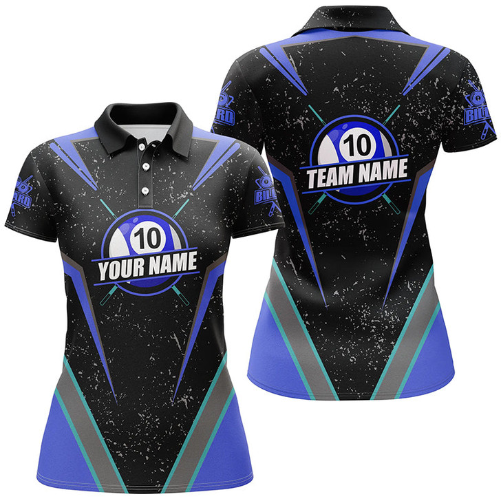 Custom Personalized Grunge 10 Ball Billiard Polo Shirts For Women, 10 Ball Pool Billiard Jerseys For Team TDM1032