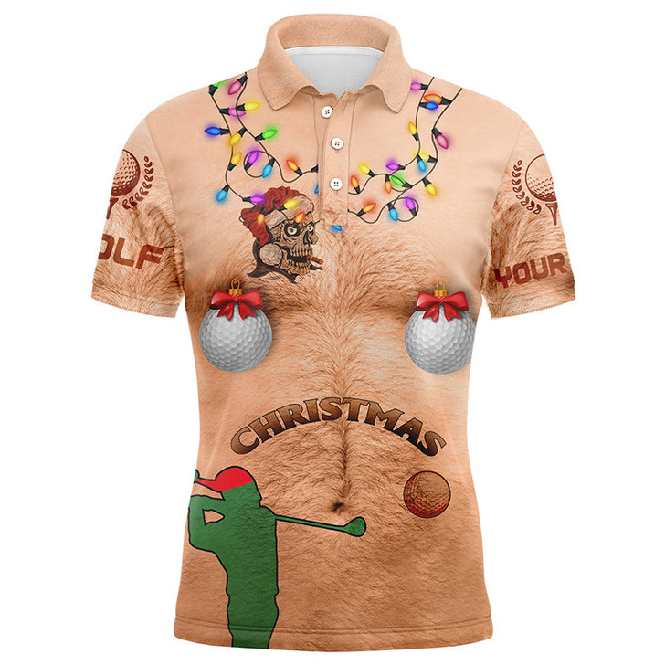 Custom Christmas Golf Men Polo Shirt - Custom Name Funny Hairy Chest Ugly Apparel - Personalized Gift For Golf Lover, Men, Team, Husband, Boyfriend