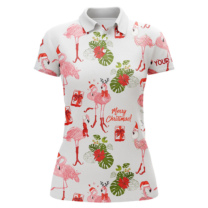 Custom Womens Golf Polo Shirt Custom Christmas Flamingo Golf Polos Shirt For Women, Christmas Golf Gifts Nqs6651