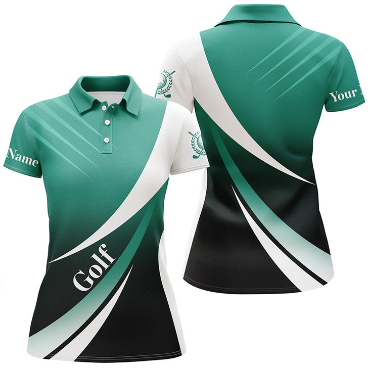 Custom Womens Golf Polo Shirts Custom Name Green And White Golf Shirt, Tournament Golf Tops For Ladies Nqs5077