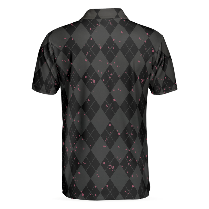 Elegant Argyle Pattern And Skull Golf Lover Polo Shirt, Black Skull Golf Shirt For Men, Best Gift For Men