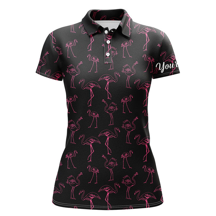 Custom Black Womens Golf Polo Shirt Neon Pink Flamingos Pattern Custom Team Flamingo Golf Shirts Nqs4953