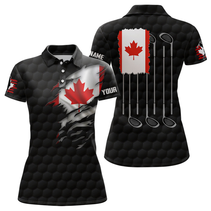 Custom 3D Canada Flag Black Golf Polo Shirts Red Maple Leaf Golf Tops For Women Patriotic Golf Gifts LDT1483