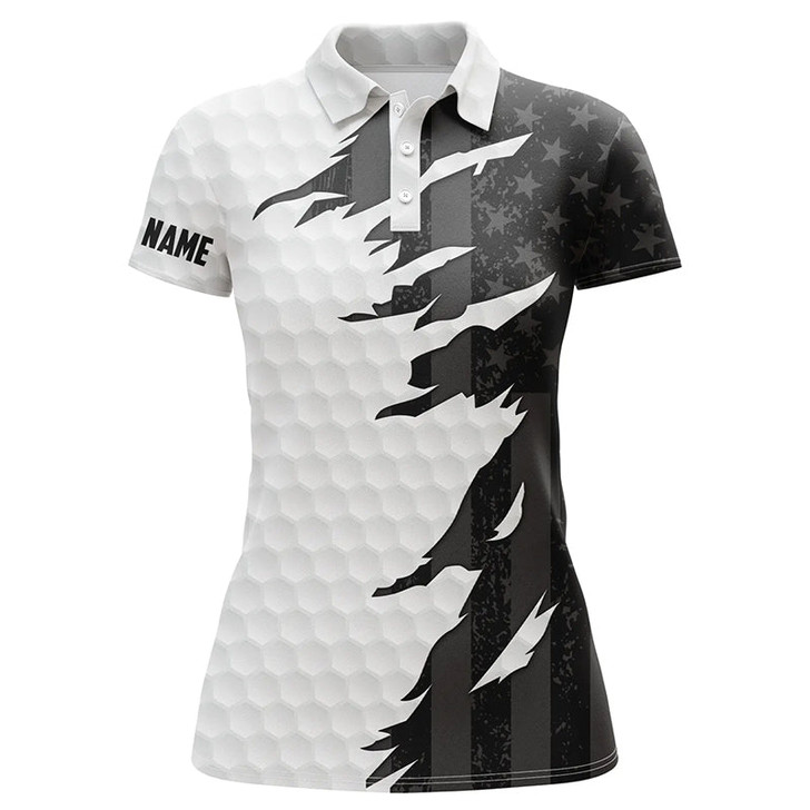 Custom Personalized Womens Golf Polos Shirt Custom White Golf Shirts Black American Flag Ladies Golf Apparel Nqs7121