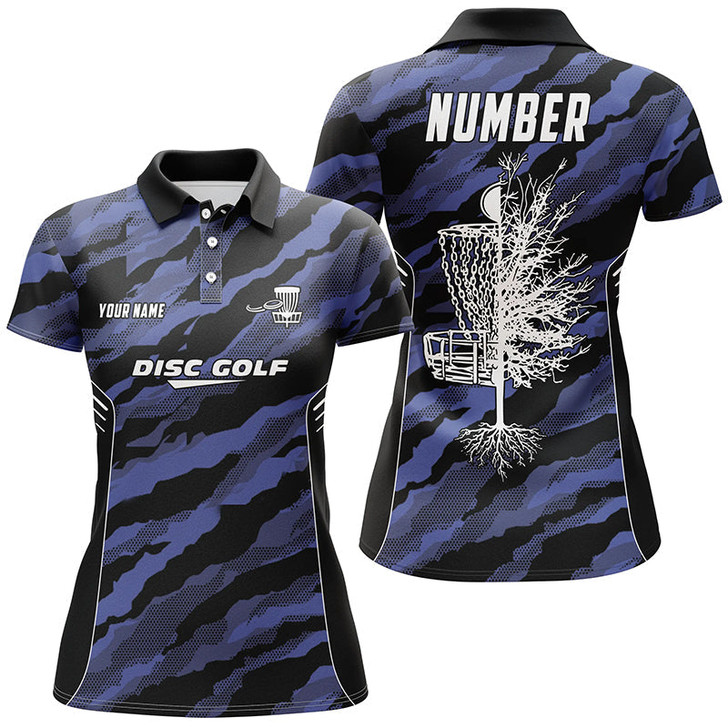 Custom Camo Womens Golf Polo Shirts, Custom Navy Camo Golf Shirt Disc Golf Shirts For Women, Golf Gifts LDT0056