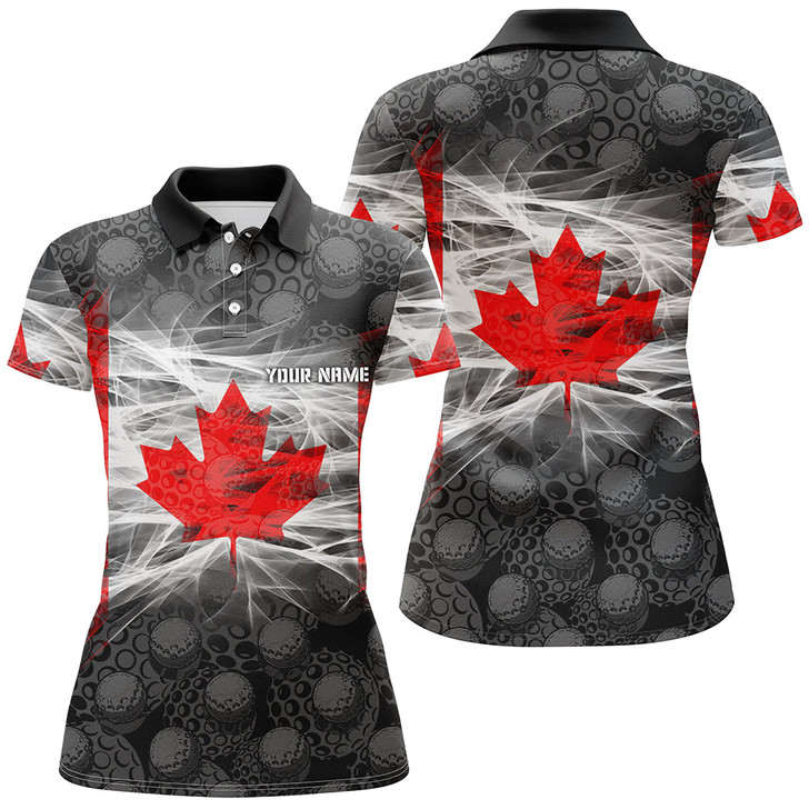 Custom Black Womens Golf Polo Shirts Red Canada Leaf Custom Patriotic Canadian Flag Golf Shirts For Ladies TDM1851