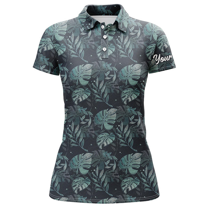 Custom Womens Golf Polo Shirts With Monstera Leaves Tropical Custom Name Golf Shirt, Golfing Gifts Nqs5921