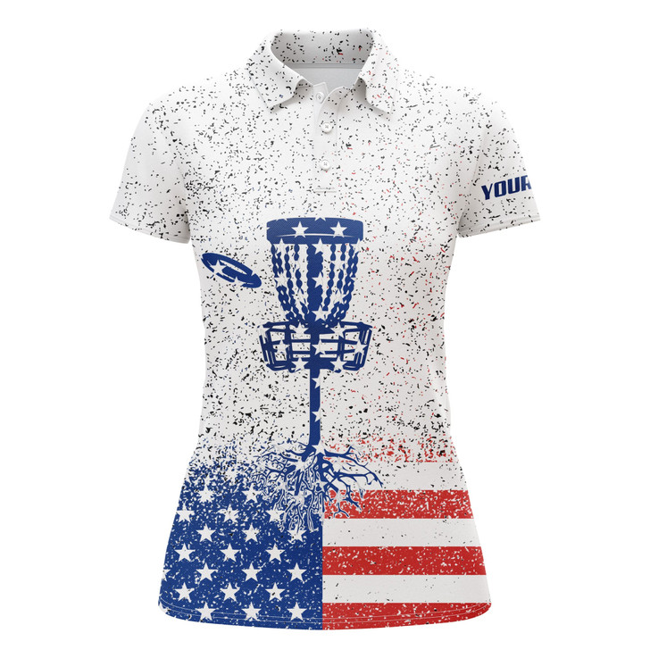 Custom American Flag Disc Golf Women Polo Shirts Custom Name Patriotic Golf Polo Shirts For Women Nqs4643