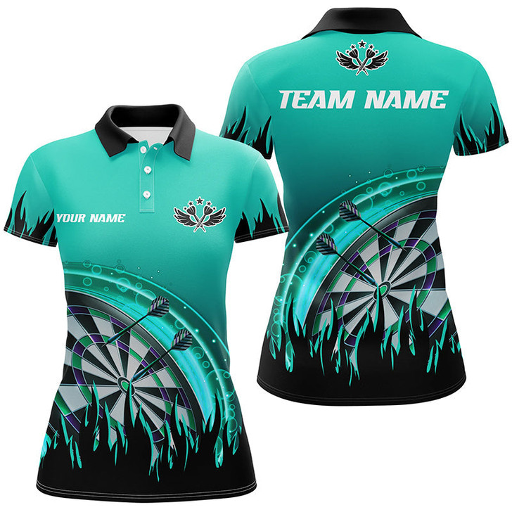 Custom Personalized Turquoise Darts Flame Women Polo Shirt Custom Team League Darts Jersey Attire For Player TDM1520