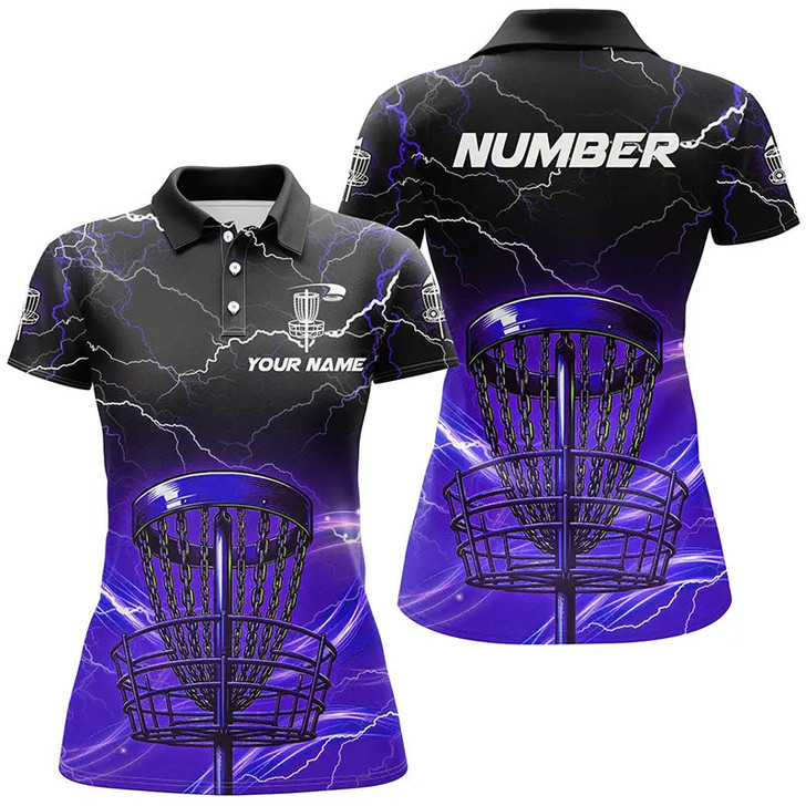 Custom Purple Light Lightning Thunder Disc Golf Basket Womens Disc Golf Polo Shirt Custom Disc Golf Tops Nqs7415