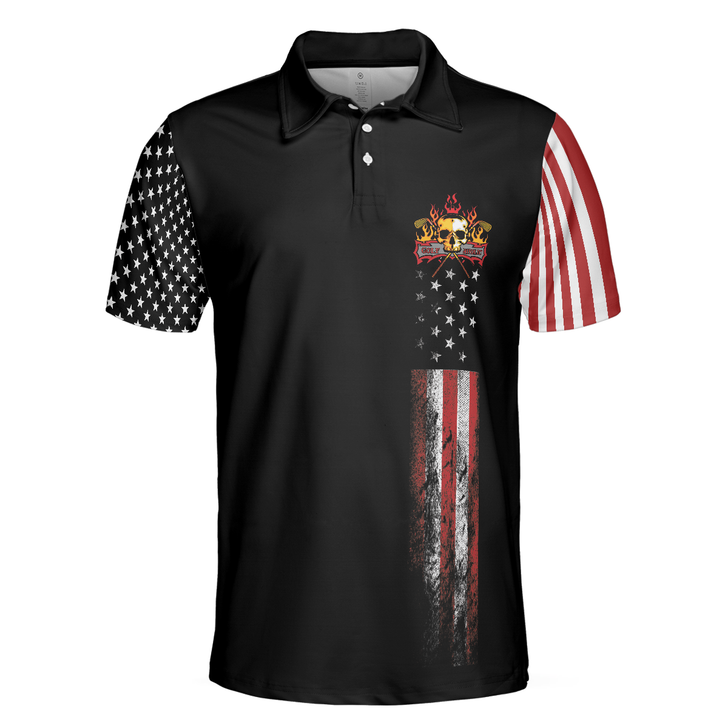 American Flag and Skull Men Polo Shirt, Skull Golf Polo Shirt, Dark Theme American Flag Polo Shirt, Best Golf Shirt For Men