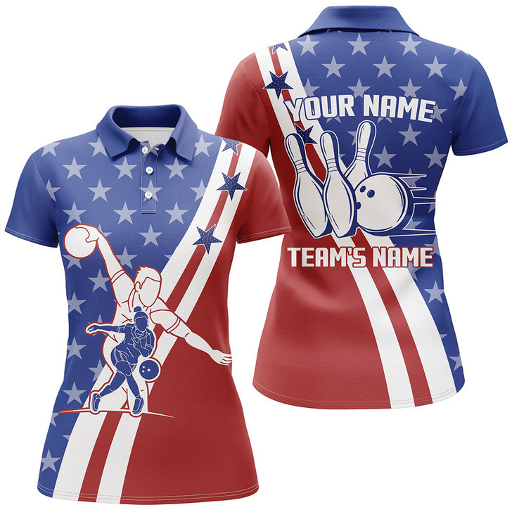 Custom American Flag Bowling Jersey For Women Personalized Bowling Polo Shirt Patriotic Bowling Team Shirt BDT32