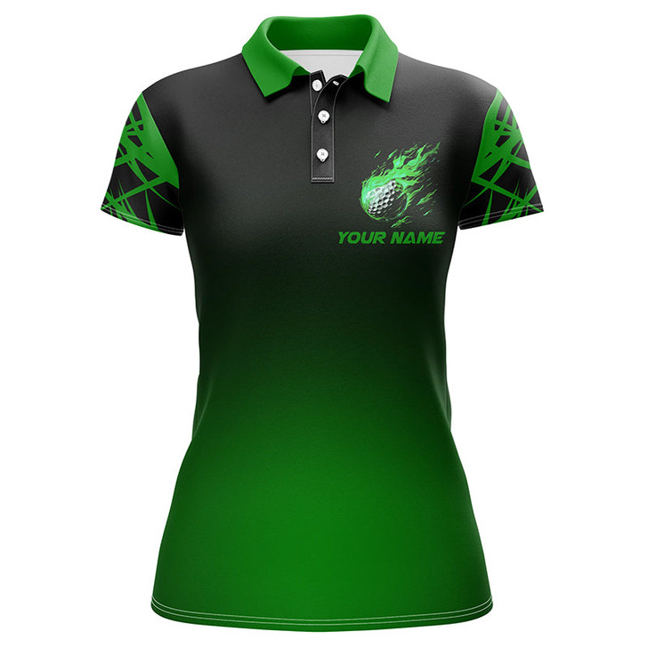 Custom Black And Green Gradient Golf Fire Custom Womens Golf Polo Shirts, Team Ladies Golf Tops Nqs7581