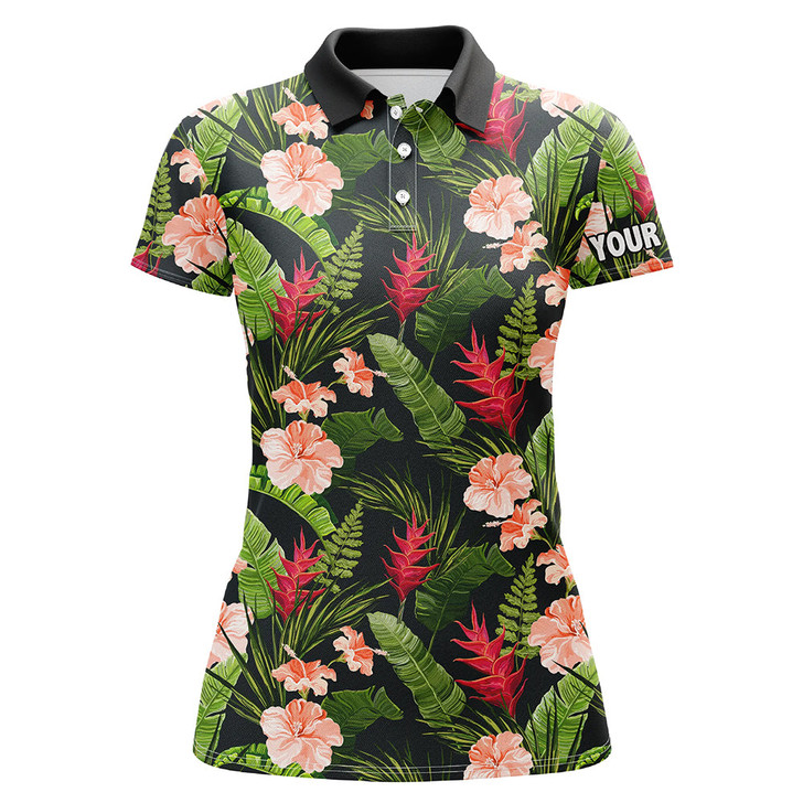 Custom Womens Golf Polo Shirts Custom Tropical Hibiscus Flower Pattern Golf Wear For Ladies, Golfing Gifts Nqs7301
