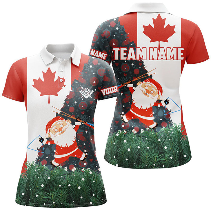 Custom Funny Christmas Santa And Billiard Canada Flag Custom Women Polo Shirts Patriotic Christmas Shirts TDM0586
